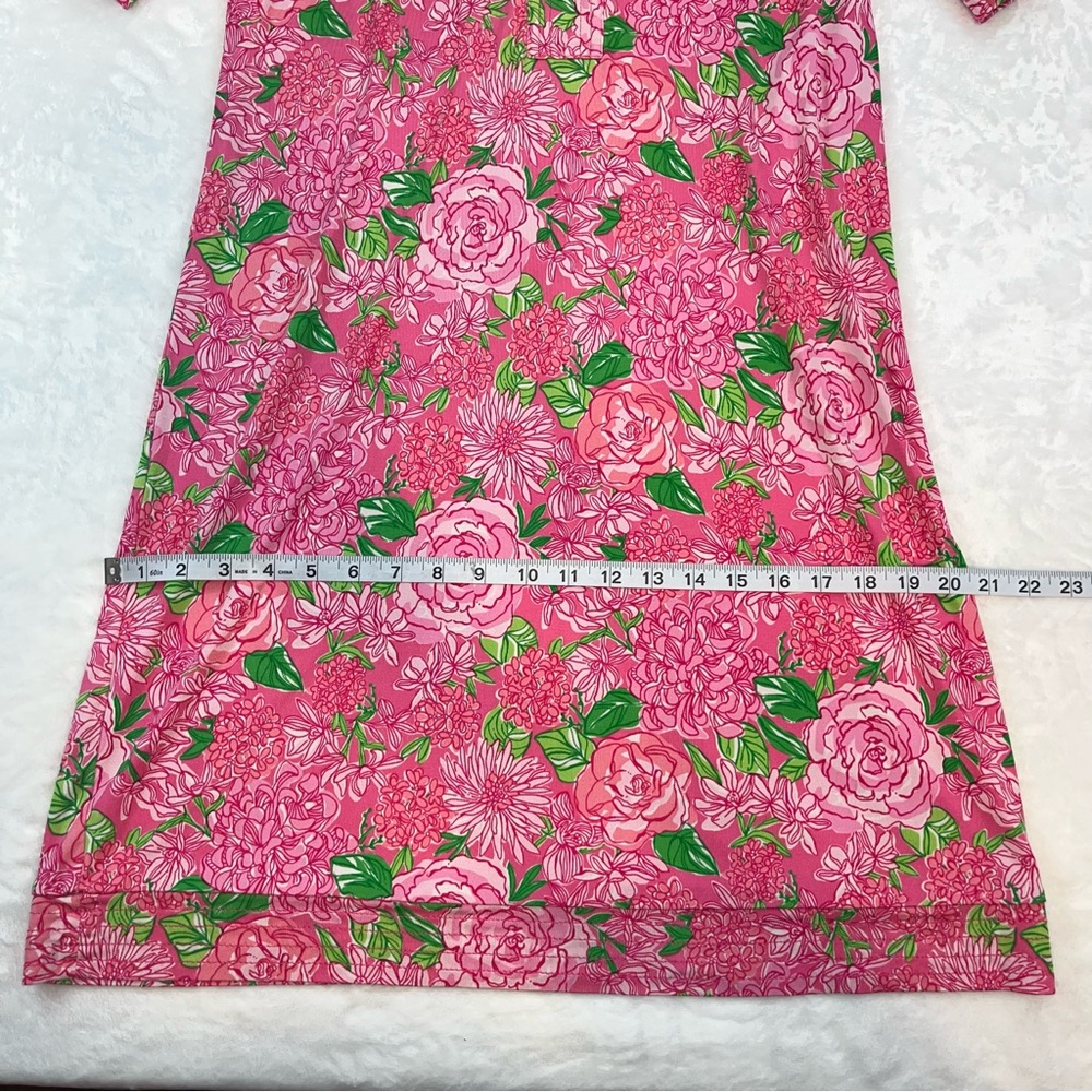 Lilly Pulitzer 100% Silk Rose Floral Split Neck SS Dress Pink Sz 8 No Belt - Picture 10 of 12